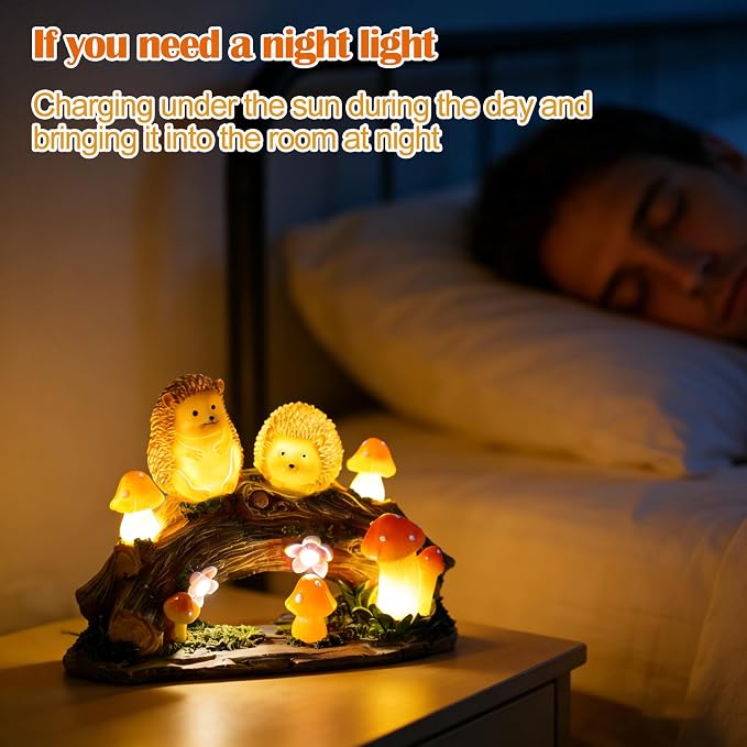 Fairy Garden Statues,Fairy Garden House with Solar Powerd Night Light,Yard Decorations Outdoor Fairy Garden Accessories Decor for Outside (Hedgehog) | Solar Powered Night Light, Yard Decorations, Outdoor Fairy Garden Accessories, Garden Statues