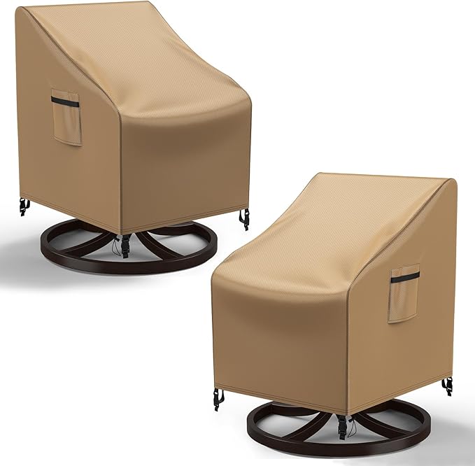 Mrrihand Patio Chair Covers, 2 Pack Outdoor Swivel Lounge Chair Cover, Heavy Duty Patio Rocking Chair Covers, Patio Furniture Covers Waterproof, 30" W×34" D×38.5" H, Brown