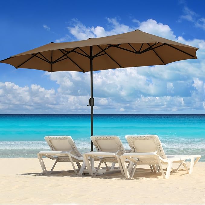 13Ft Large Patio Umbrella Outdoor Double-Sided Market Umbrella w/Easy Crank for Yard, Poolside, Deck, Coffee