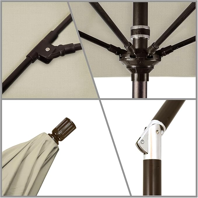 California Umbrella 7.5' Round Crank Lift, Collar Tilt, Aluminum Pole, Fiberglass Rib Patio Umbrella, Bronze Finish