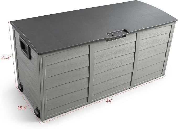 75 Gallon Outdoor Storage Box, 260L Waterproof Resin Deck Box for Patio Furniture Cushions, Garden Tools and Yard Accessories, Lockable Storage Chest with Wheels and Handles (Black+Brown)