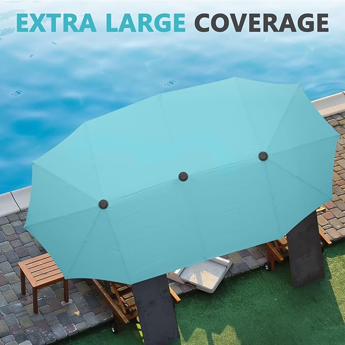 13Ft Large Patio Umbrella Outdoor Double-Sided Market Umbrella w/Easy Crank for Yard, Poolside, Deck, Blue