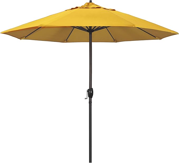 California Umbrella 9' Rd Sunbrella Aluminum Patio Umbrella, Crank Lift, Auto Tilt, Bronze Pole, Sunflower Yellow
