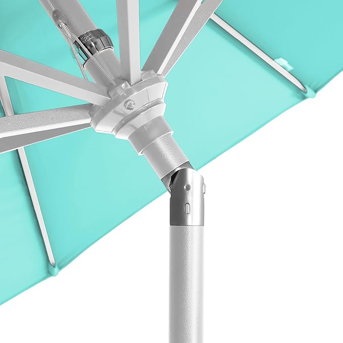 California Umbrella 12-Year-Non-Fading, 9Ft Premium Sunbrella Patio Umbrella, Hand-Crank, Button-Tilt, White Frame, Aruba Fabric