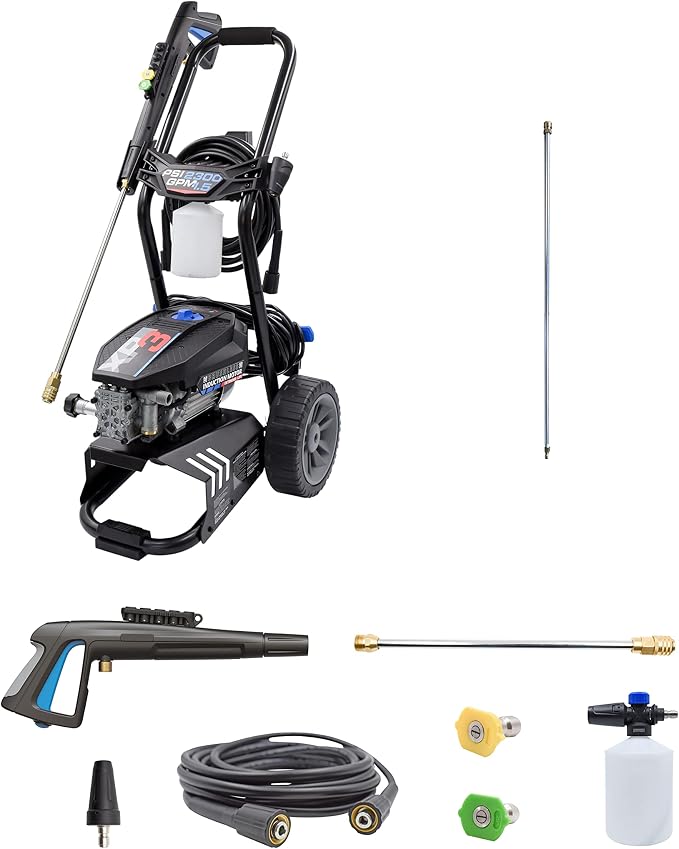 AR Blue Clean BMXP32300-BNDLNC, Includes BMXP32300 Electric Pressure Washer with 12' Quick Connect Extension Lance. 2300 PSI, 1.5 GPM, Easy Quick Connection Lance, Trigger Gun, 25' Hose, 49 lbs