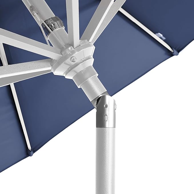 California Umbrella 12-Year-Non-Fading, 9Ft Premium Sunbrella Patio Umbrella, Hand-Crank, Button-Tilt, White Frame, Navy Fabric