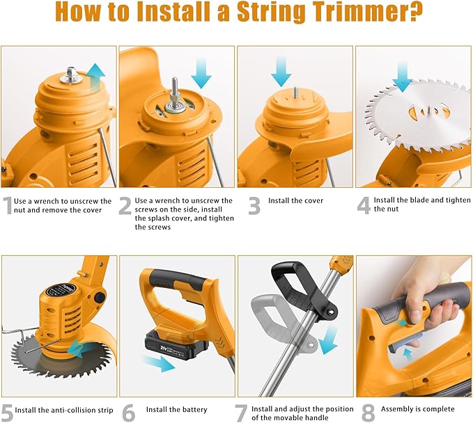 String Trimmer Cordless - 21V Battery Powered Weed Wacker, 2 X 2.0Ah Battery and a Charger, Grass Trimmer, Brush Cutter and Edger Lawn for Garden/Yard