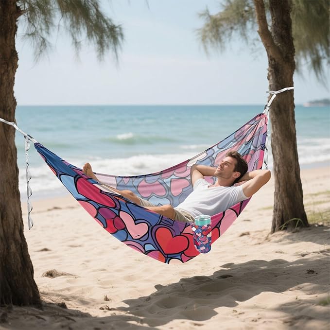 Valentines Day Love Hearts 330lb Capacity Hammocks with Tree Straps Cloth Hammock for Indoor Outdoor Patio accesorios para Camping