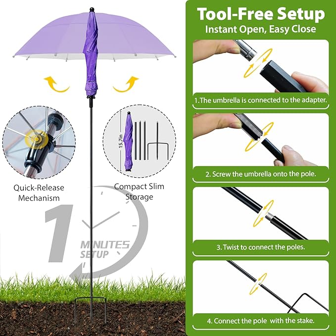 Plant Umbrellas, 5Pack 360°Adjustable Garden Umbrella for Outdoor Plants,24” Large Sun Shade for Garden Beds Potted Plants, 47.8" High Plant Shade Cover Umbrellas for Sun-Sensitive Plants