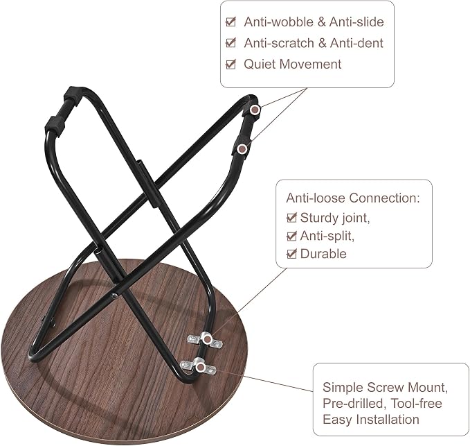 VECELO 17.7" Small Folding Table Set of 2,Round Patio Outdoor Side Table, Foldable Wooden Table with Weather Resistant Steel Frame, Patio Table for Camping Picnic Garden Small Space
