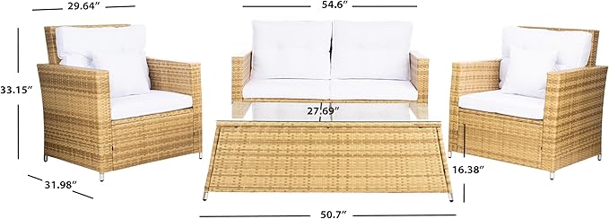 SAFAVIEH Outdoor Collection Lorma Natural/White Wicker 4-Piece Conversation Patio Set