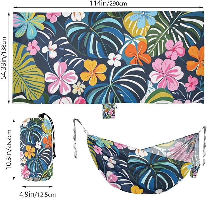Colorful Summer Hawaiian Flowers 330lb Capacity Camping Hammocks with Hanging Rope Swing Hammock for Outside Patio Backyard Poolside macas mexicanas de Patio para Adulto