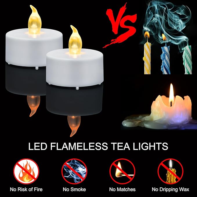 12 Pack Flameless LED Tea Light Candles with Remote Control, Realistic and Bright Flickering Long Lasting 400 Hours, Decorative for Wedding Party Home Decoration Christmas Halloween WarmYellow