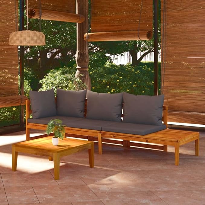 Patio Lounge Set with Dark Gray Cushions,Patio Furniture Sets,Patio Conversation Sets,Outdoor Furniture Sets,for Garden,Backyard,Outdoor,3 Piece Acacia Wood