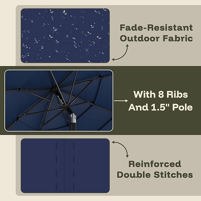 GDPFN 10FT Patio Table Umbrella Outdoor, 3 Tier Tilting Vented Windproof Market Umbrella for Outside, Outdoor Sun Shade for Inside of Pool, Deck, Backyard, Garden, Navy Blue (No Base)
