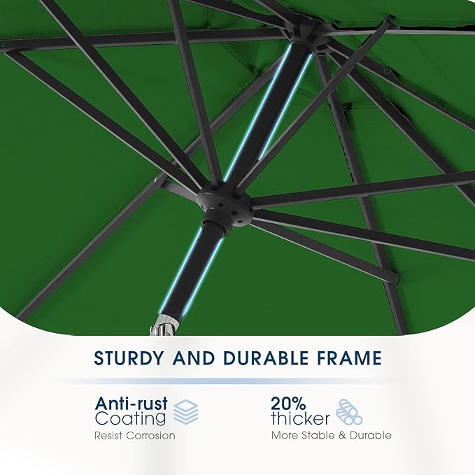 wikiwiki 9FT Patio Umbrella with Base, Outdoor Umbrellas with Base Included, 8 Sturdy Ribs, Waterproof Fade Resistant POLYESTER DTY Canopy for Deck, Lawn, Garden, Backyard & Pool, Dark Green