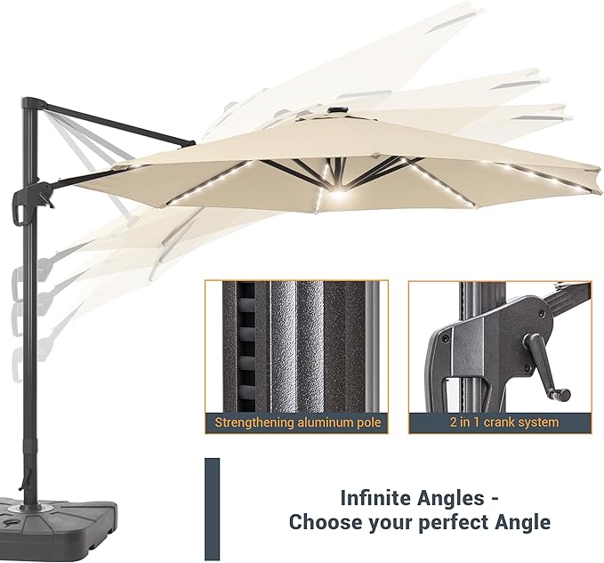 FLAME&SHADE 11 ft Cantilever Offset Patio Umbrella, Large Heavy Duty Outdoor Patio Umbrella Aluminum 360° Rotation Round Outdoor Umbrella for Deck,Pool,Backyard