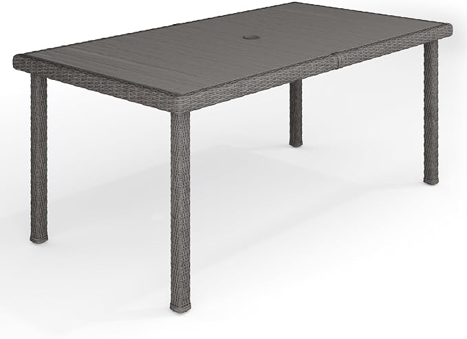 Martha Stewart Bedford 71" Indoor-Outdoor Patio Table with Faux Wood Top and Rattan Wicker Finish in Gray