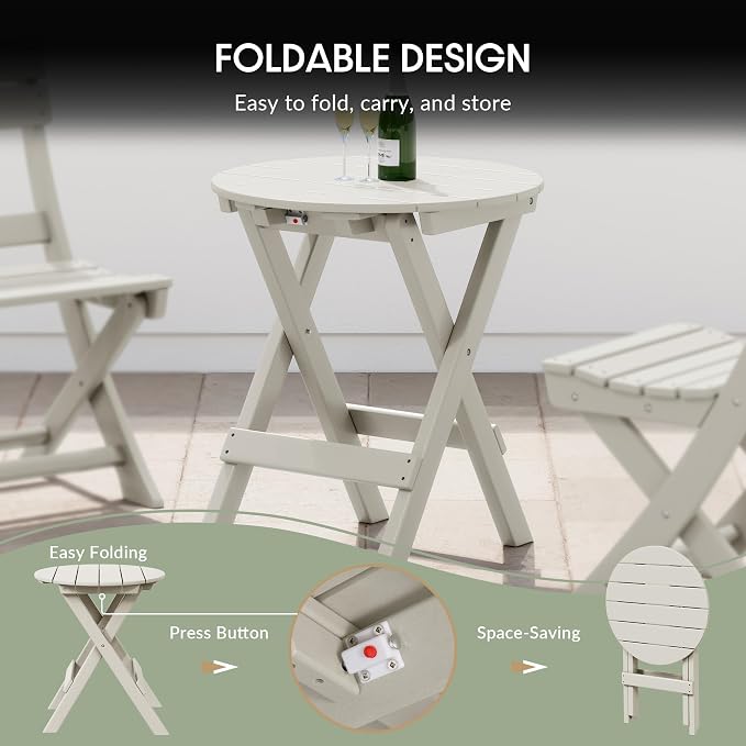 WestinTrends Malibu HDPE Outdoor 24.5 Inch Round Portable Folding Patio Dining Table, Sand