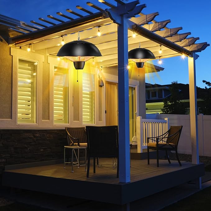 COSTWAY Hanging Patio Heater, 1500W Ceiling Mounted Infrared Heater with 1S Fast Heating, IPX4 Waterproof Electric Outdoor Heater for Large Room, Backyard, Garage