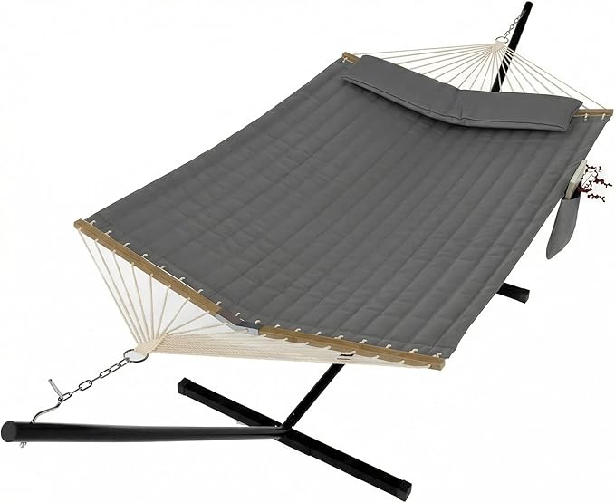 2-Person Hammock with Stand, 450lbs Capacity, Padded Polyester, Heavy-Duty Steel Frame, Portable Carry Bag for Patio, Backyard & Poolside