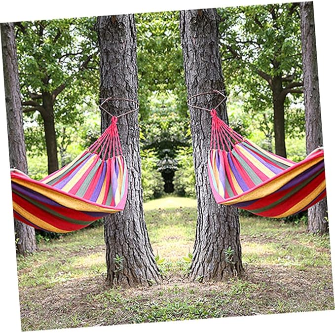 Canvas Hammock Outdoor Camping Hanging Chair Striped Swing Hammock 190x85cm Portable Rainbow Color for Garden Patio Backyard Use