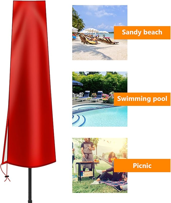 Dafire Patio Umbrella Cover for 7FT to 9FT Patio Umbrellas,1.7m Parasol Covers (Red 420D),Oxford Fabric Waterproof Market Umbrella Cover with Zip,Parasol Covers for Outdoor Umbrellas with Rod