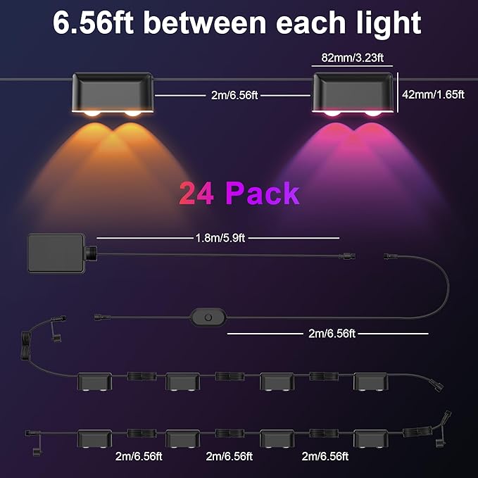 Outdoor Deck Lights, 24 Lights Smart Fence Lights Compatible with Alexa & Google Home, IP65 LED Patio Deck Lighting with Remote, Fence Lighting Music Sync for Patio Yard Garden(157.2ft)