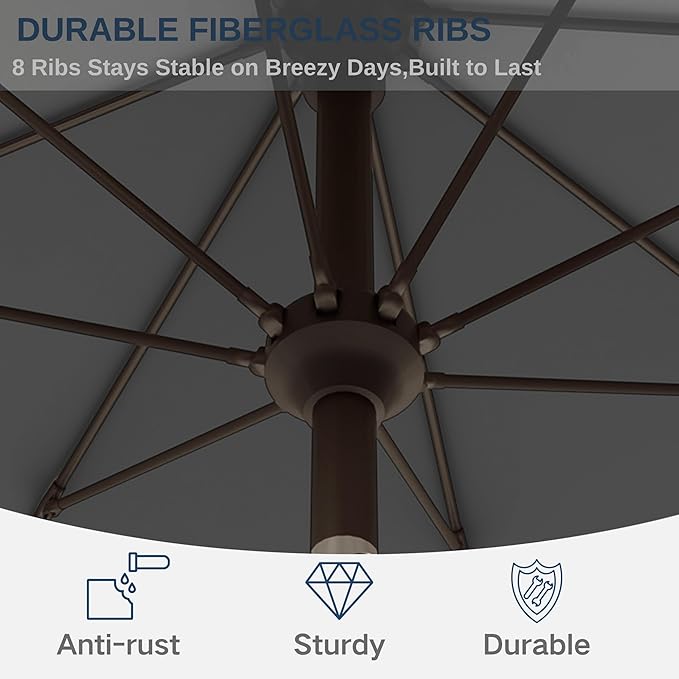 11FT Patio Umbrella, Outdoor Umbrella with with 8 Sturdy Fiberglass Ribs,Market Table Umbrella with Push Button Tilt and Crank,Suit for Backyard,Garden,Pool,Deck(Gray)