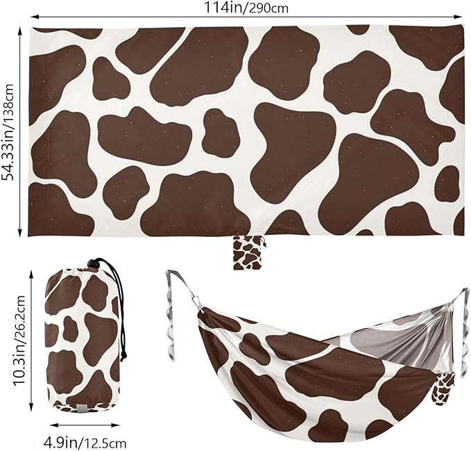 Brown Cow Print 330lb Capacity Outdoor Hammocks with Hanging Rope Fabric Hammock for Patio Backyard Lounge Base para ir de Camping