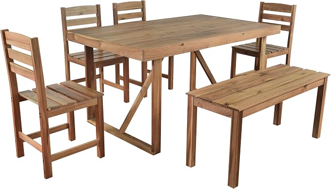 U_Style Acacia Wood Outdoor Table and Chair Set, Suitable for Patio, Balcony, Backyard(Old SKU:WY000432AAE), Natural Wood/Acacia Wood