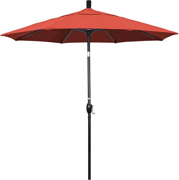 California Umbrella 7.5' Round Aluminum Market Umbrella, Crank Lift, Push Button Tilt, Black Pole, Sunbrella Terracotta