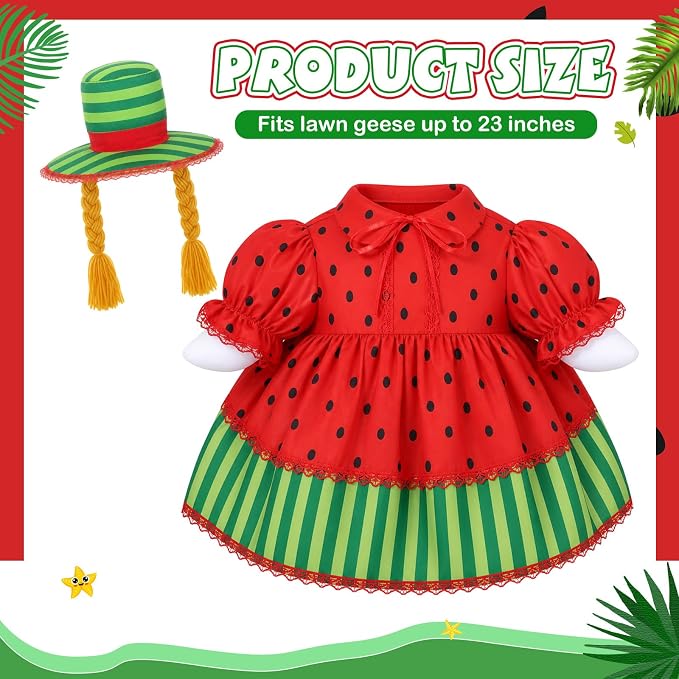 Summer Watermelon Porch Goose Outfit for 23'' Cement Statue Watermelon Costume Clothes Dress Plastic Goose for Outdoor Front Garden Yard Patio Lawn Decor