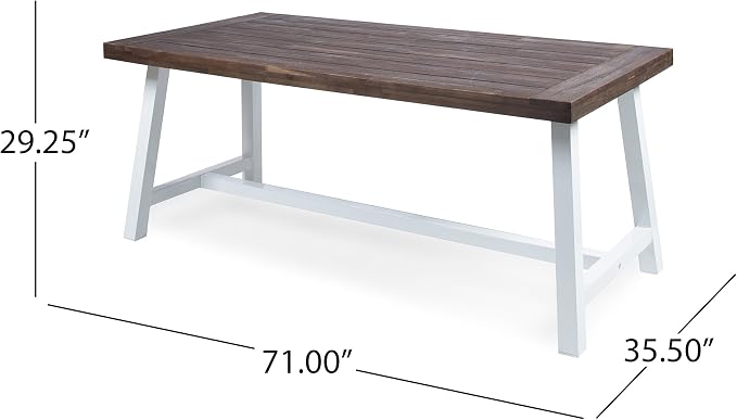 GDFStudio Cassie Outdoor Modern Industrial 3 Piece Acacia Wood Picnic Dining Set with Benches, Sandblasted Dark Brown and White Rustic Metal