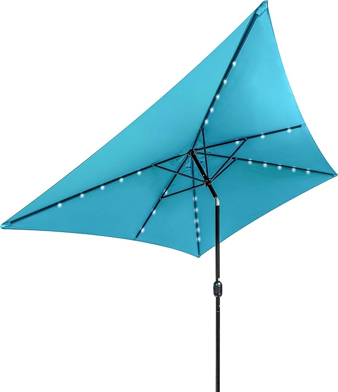 Trademark Innovations Rectangular Solar Powered LED Lighted Patio Umbrella - 10' x 6.5' (Peacock)