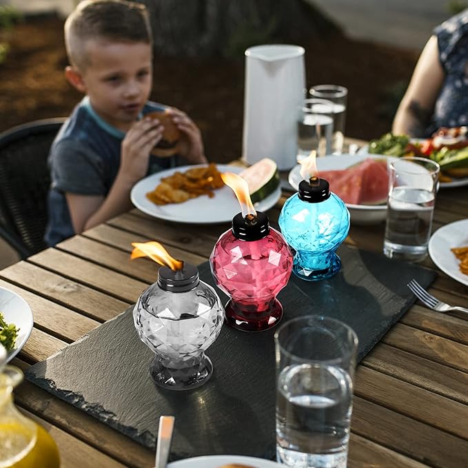 4 Pack Glass Table Torch,Citronella Glass Table top Torches with Wick and Cap for Outdoor ,Refillable Torches Landscape Lanterns Torches for Yard Patio Christmas Garden,Party Decor