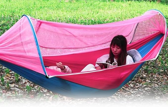 Portable Hammock, Mosquito Net for Hammockbuilt Net High Load Bearing, Perfect for Backpacking Hiking(Pink,260 * 140cm)