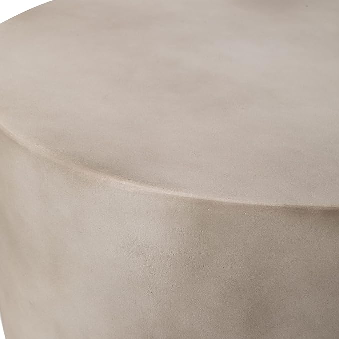 HOMPUS Outdoor Side Table Round, Concrete Accent Modern End Table w Rope Handle, Patio Drum Coffee Table, Garden Planter Stool Decor for Backyard, Indoor, Living Room, Light Gray