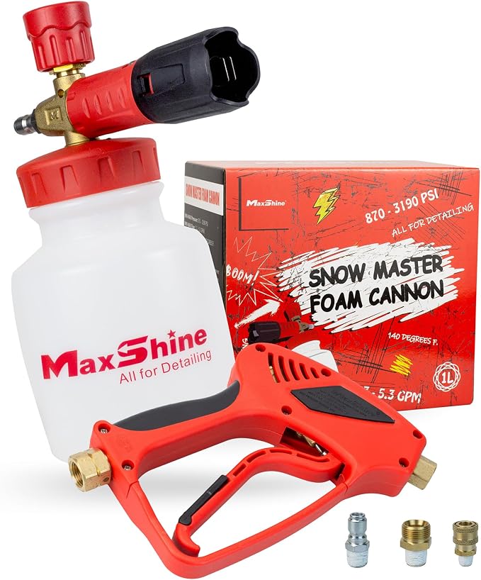 Maxshine Pressure Washer Car Wash Starter Kit – Cannon & Short Gun – 35oz Foam Cannon, 5000PSI Pressure Gun – Thick Foam Cleaning for Cars, Trucks, Home Surfaces