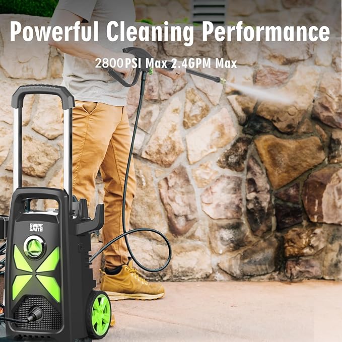 Electric Pressure Washer, SWIPESMITH 2800 Max PSI 2.4 GPM Power Washer with Telescopic Handle, Car Wash Machine with 4 Quick Connect Nozzles, Foam Cannon, for Cars, Patios, and Floor Cleaning