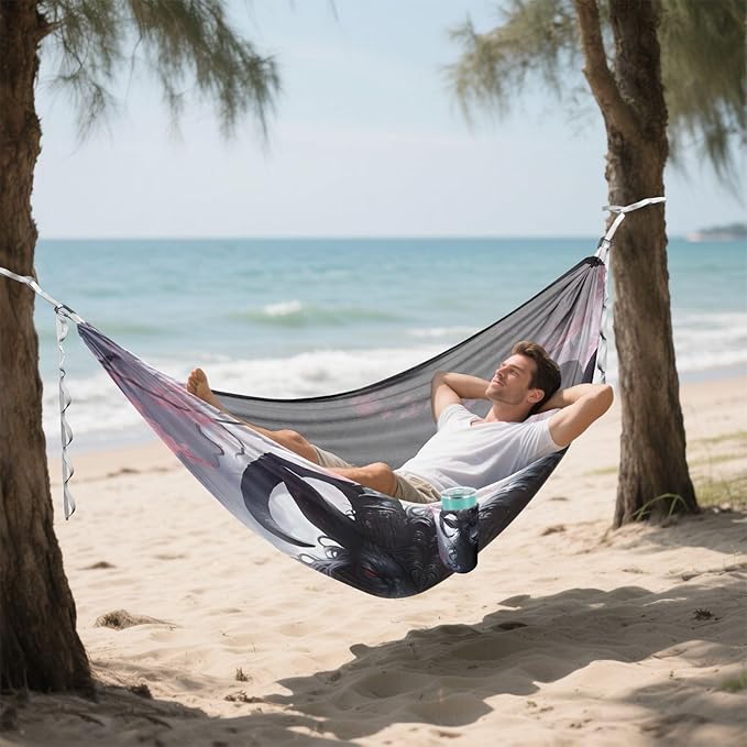 Hammocks for Outside Black Goat Flower Camping Hammock Portable Hammocks with Tree Straps and Carry Bag Camping Accessories for Hiking Beach Outdoor
