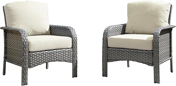 2 PCS Outdoor Patio Furniture Set with Thickened Cushions, All-Weather Rattan Wicker Outdoor Conversation Set for Porch,Backyard,Balcony,Beige
