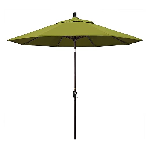 California Umbrella 9' Round Aluminum Patio Umbrella, Crank Lift, Push Button Tilt, Bronze Pole, 4-year Non-fading fabric, Ginko