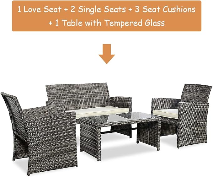 Tangkula 4 PCS Patio Conversation Set Outdoor Poolside Balcony Wicker PE Rattan Sectional Sofa Set Wicker Furniture Set