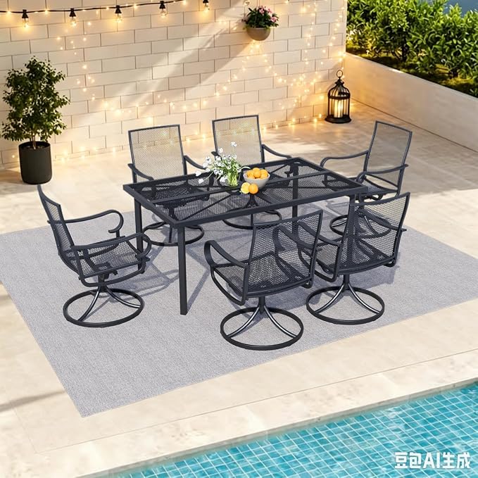 Outdoor Swivel Rocker Dining Chair Set of 2, Textilene High Back, Metal Frame, All Weather Patio Furniture for Backyard, Lawn, Deck and Porch