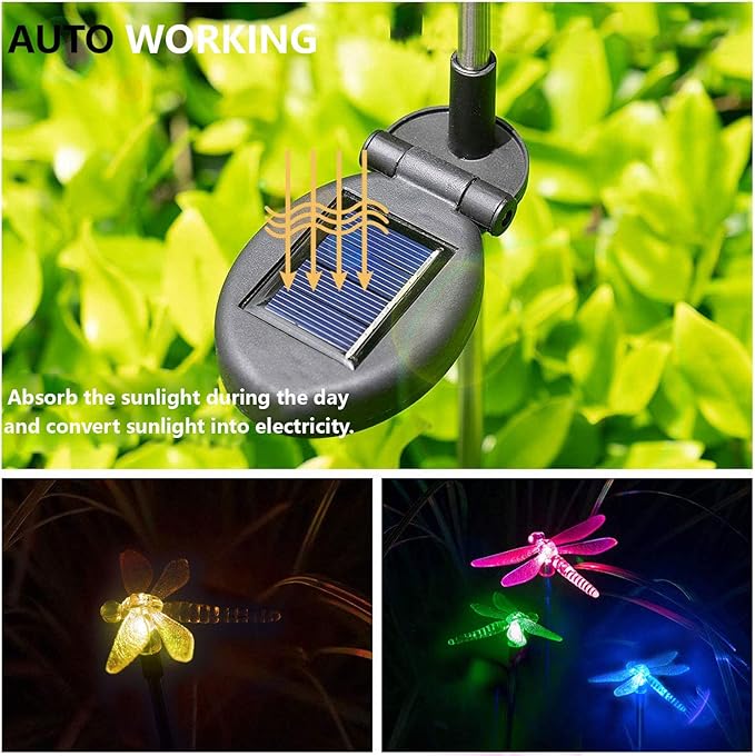 CANDLE CHOICE Solar Powered Landscape LED Lights Outdoor Waterproof Color Changing Garden Stake Lights for Outside Yard Lawn Flowerbed Plant Path Christmas Decorations Figurine Dragonfly 2 Pack