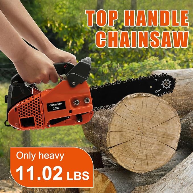 25.4CC Gas Chainsaw 12 Inch Gas Powered Chainsaw 2 Stroke Handheld Petrol Gasoline Chain Saw Cordless Wood Cutting Machine for Cutting Wood Outdoor Home Farm Use