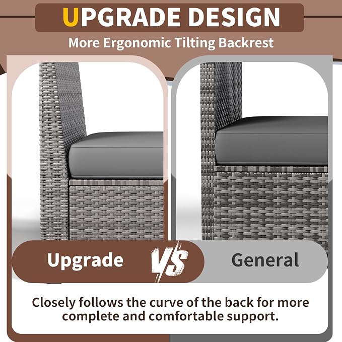 Patio Furniture with Fire Pit Table,8‘’ Wide armrest Outdoor Sectional Rattan Sofa Set, Wicker Patio Furniture Sets w/Coffee Table,Thick Cushions and Cover for Porch, Balcony, 7PC (Grey&Grey)