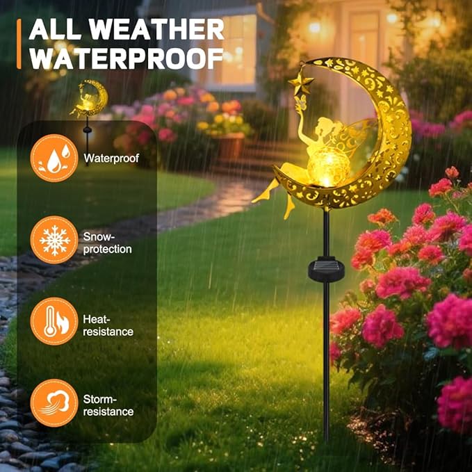 Fairy Garden Accessories – Solar Light Outdoor Statue for Yard, Lawn or Patio – Cute Metal Decoration for Garden Lovers