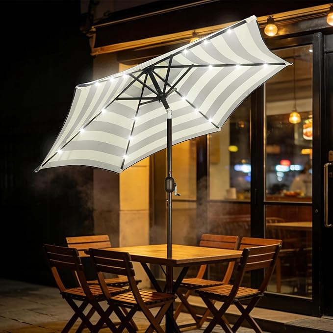 Blissun 7.5 ft Solar Umbrella, 18 LED Lighted Patio Umbrella, Table Market Umbrella
